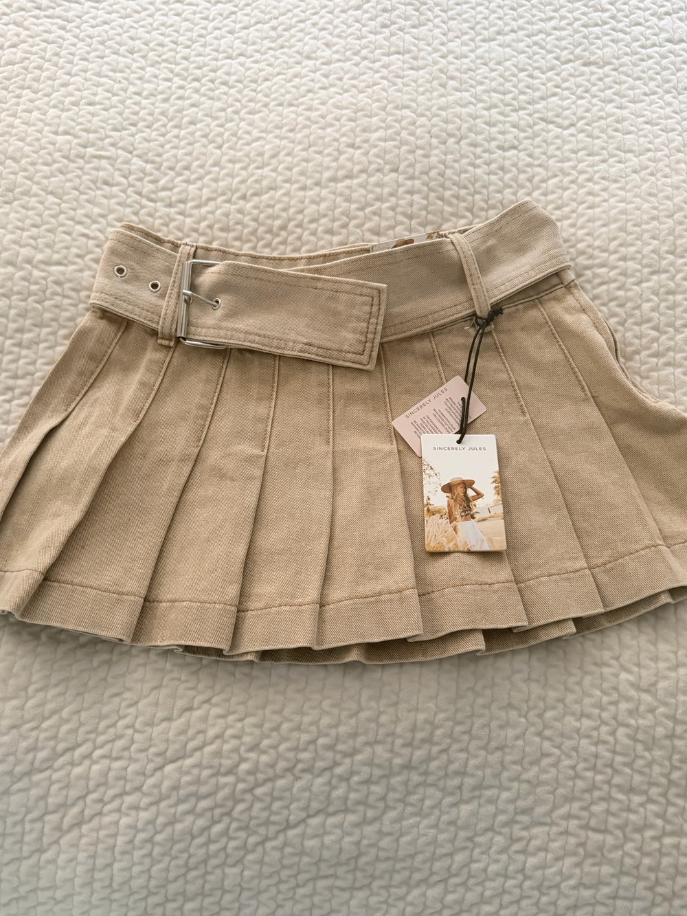Sincerely Jules Belted Pleated Denim Mini Skirt NWT